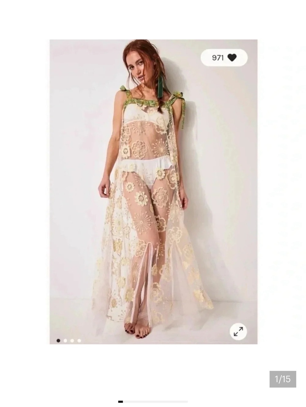 Free People Intimately Bali Flower Fields Maxi Slip Sheer Dress Embroidered